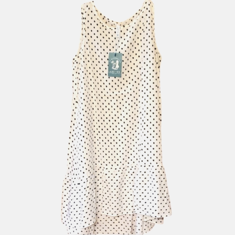 Lilbetter Womans Lightweight White & Black Polka Dot Sleeveless Dress‎ Size Med